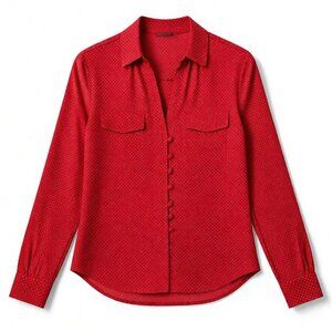 Maeve Anthropologie Red Micro Dot Blouse Collared Long Sleeve Size XS